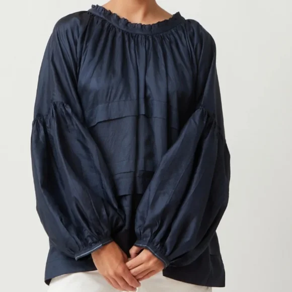 Runaway Bicycle Anna Top In Navy Handloomed Silk Size S/M - Picture 2 of 14